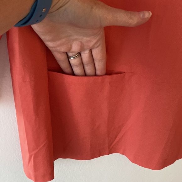 DKNY | Tunic Top Patch Pockets Cotton Stretch Poplin Crewneck Blouse Orange - 10 - Picture 7 of 11